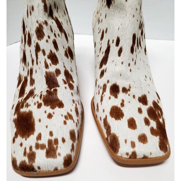 Alohas Boots Cow Calf Hair 11.5US EU42 Animal Print Heel Side Zip Cream/ Brown - Picture 13 of 16